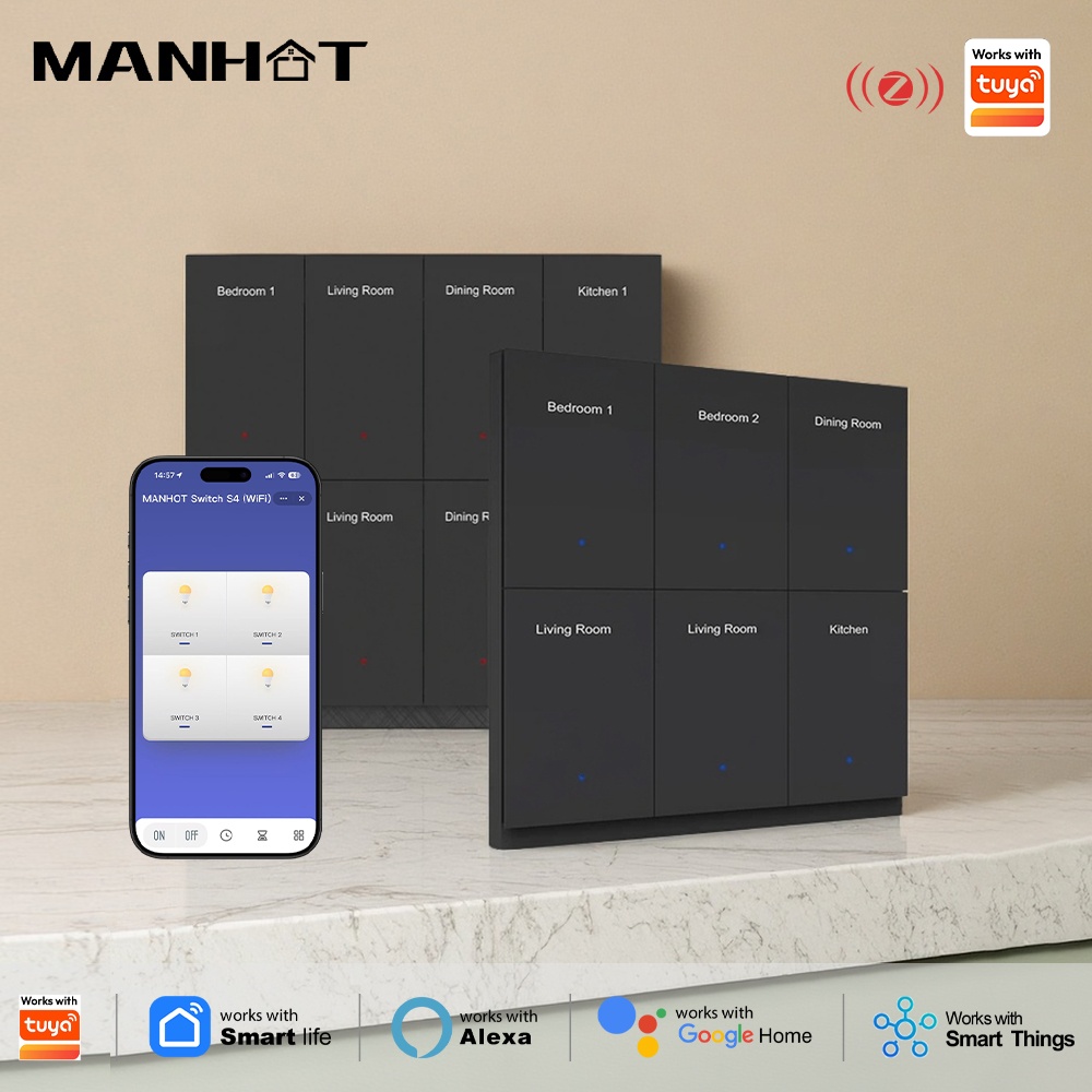 Smart Home Display - Interruptor de Luz Inteligente Zigbee Manhot