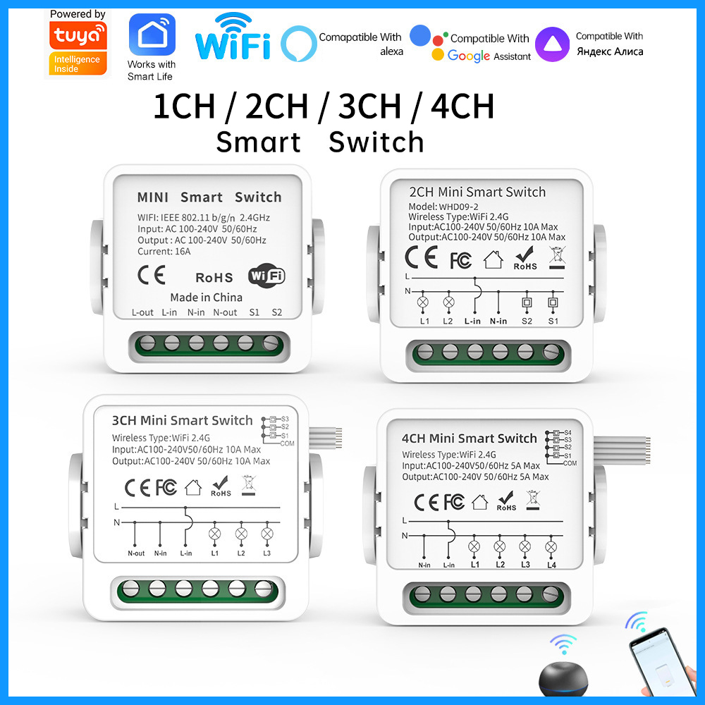 Smart Home Yale - Interruptor Inteligente WiFi Tuya de 1/2/3/4